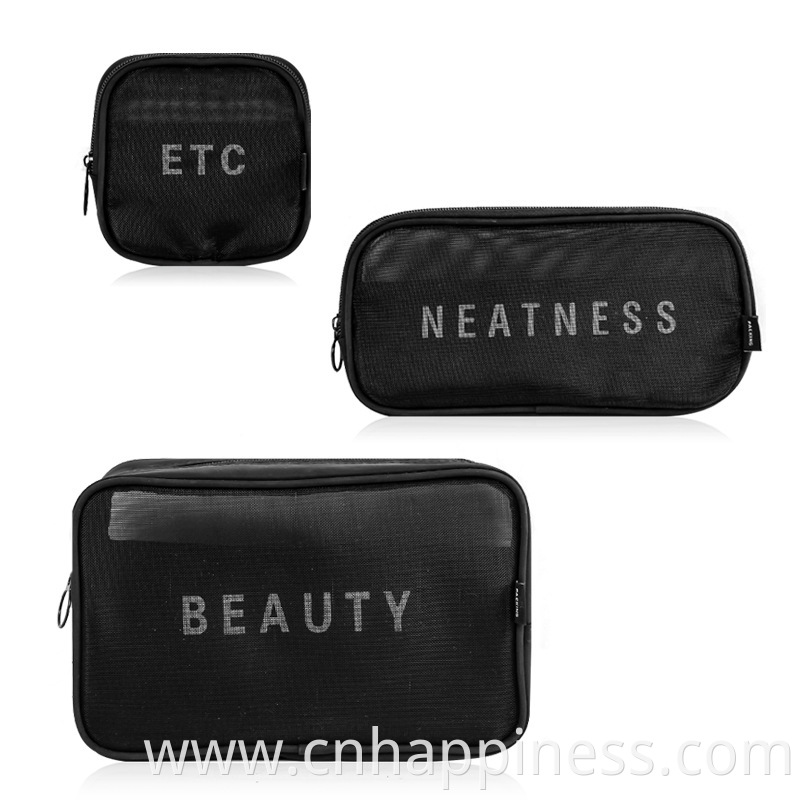 Personalized Trendy Clear Transparent Nylon Mesh Cosmetic Bag Women Pouch Black Pink Mini Makeup Beauty Bags Travel